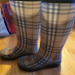 Chic Plaid Knee-High Rain Boots
